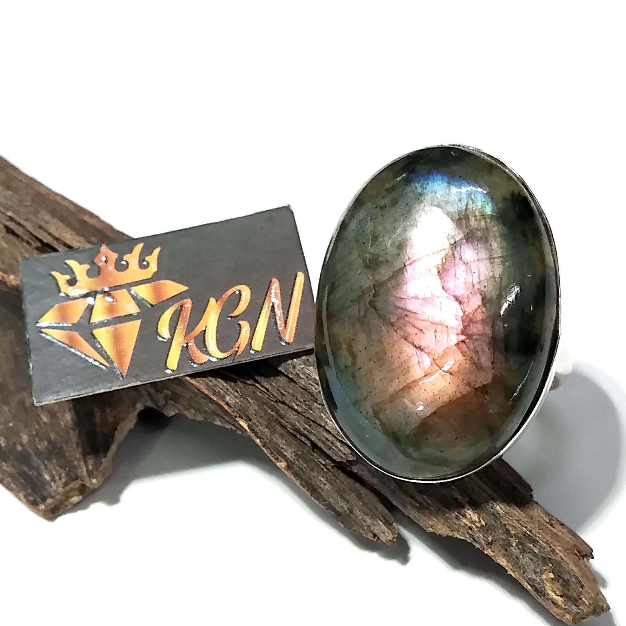 Labradorite Cabochon Ring, Solid 925 Sterling Silver Ring, Purple Fire Labradorite Stone Size 29x21 mm Handmade Gift Ring Jewelry, Gift Ring